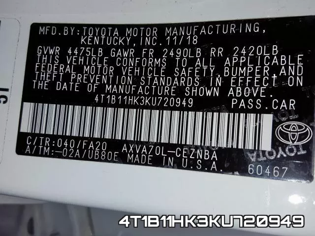 4T1B11HK3KU720949 фото 2