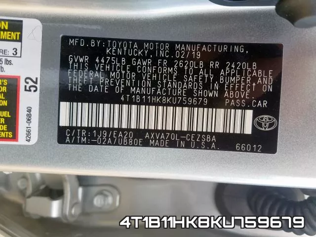 4T1B11HK8KU759679 фото 2