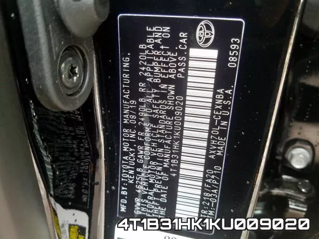 4T1B31HK1KU009020 фото 2