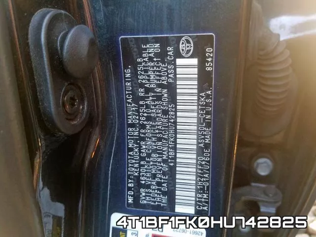 4T1BF1FK0HU742825 фото 2
