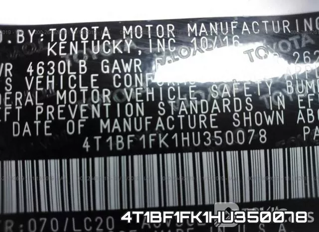 4T1BF1FK1HU350078 фото 10