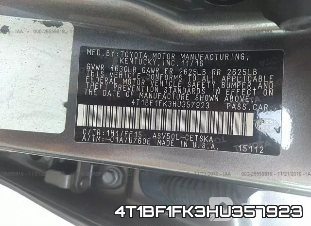 4T1BF1FK3HU357923 фото 10