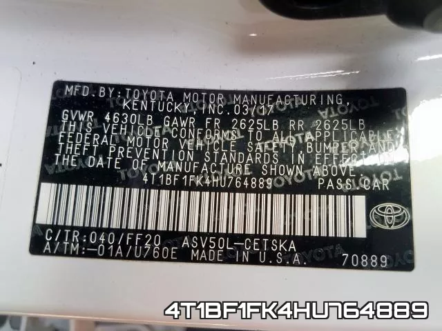 4T1BF1FK4HU764889 фото 2