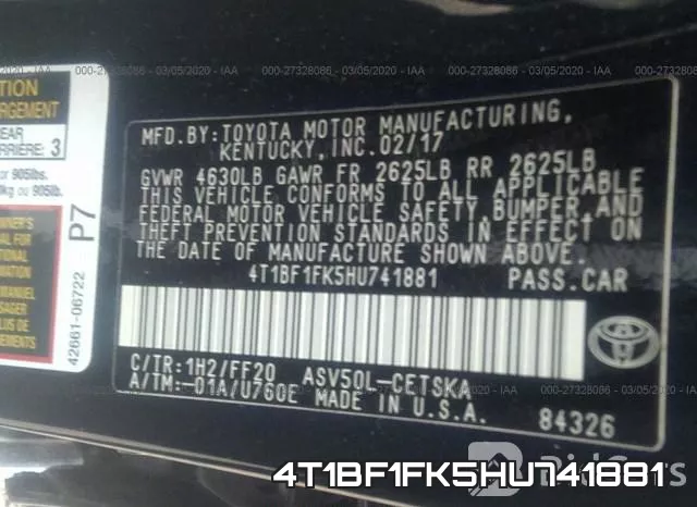 4T1BF1FK5HU741881 фото 10