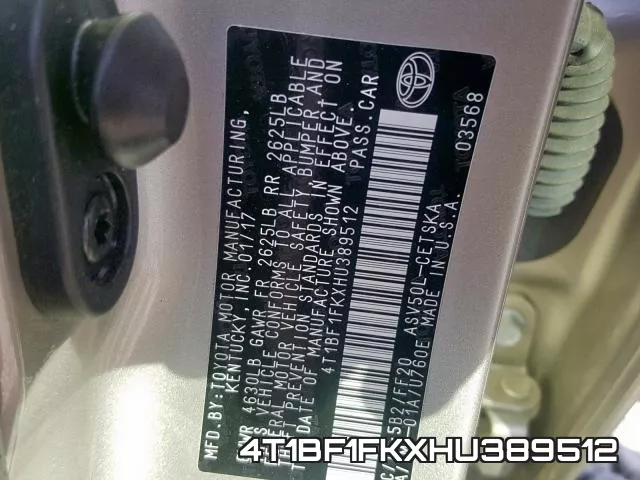 4T1BF1FKXHU389512 фото 2