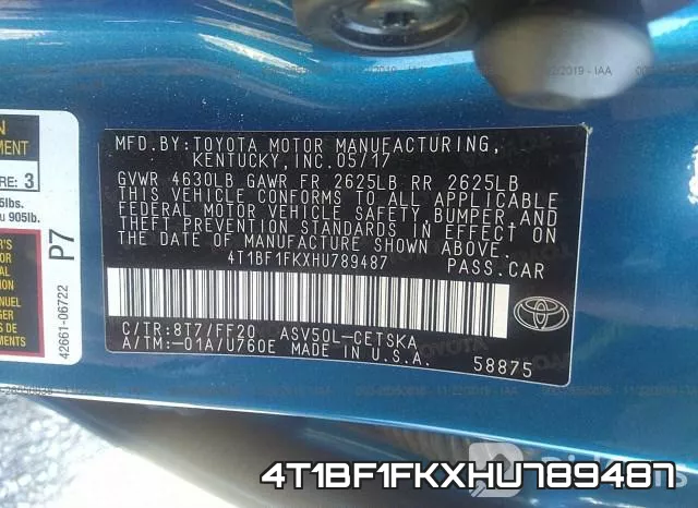 4T1BF1FKXHU789487 фото 9