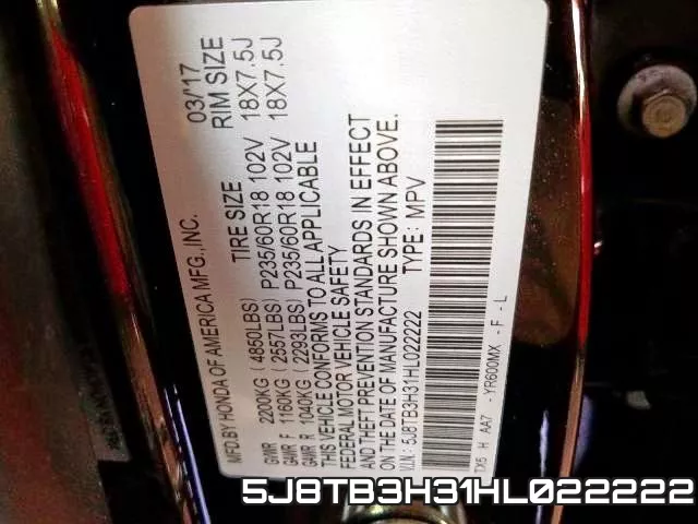 5J8TB3H31HL022222 фото 2