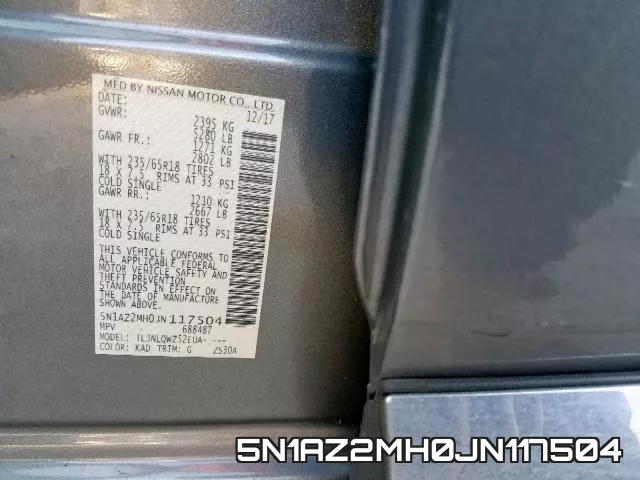 5N1AZ2MH0JN117504 фото 2
