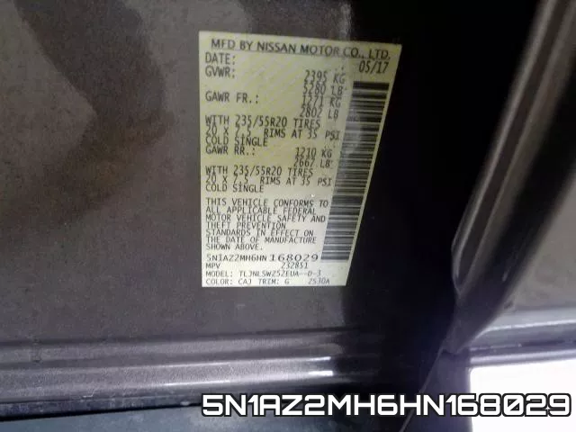 5N1AZ2MH6HN168029 фото 2