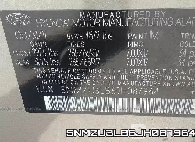5NMZU3LB6JH087964 фото 10
