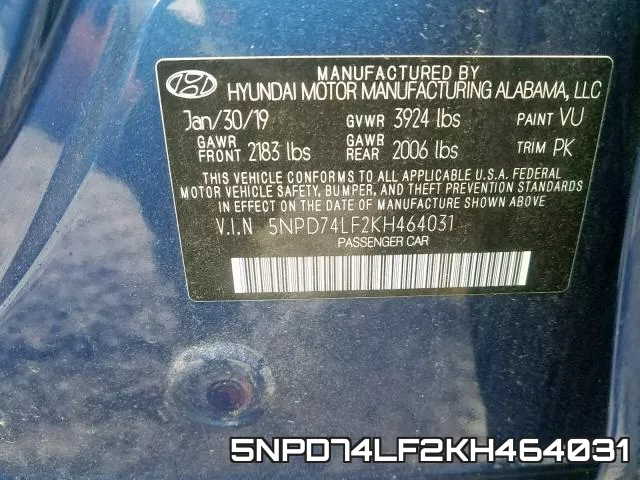 5NPD74LF2KH464031 фото 2