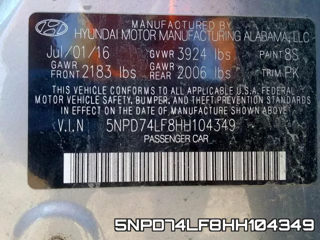 5NPD74LF8HH104349 фото 2