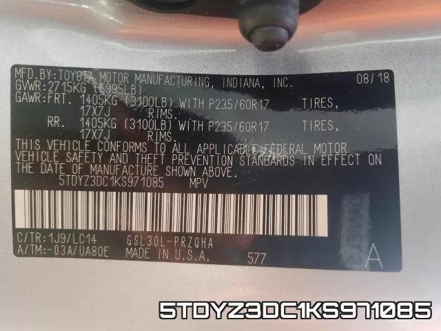 5TDYZ3DC1KS971085 фото 2