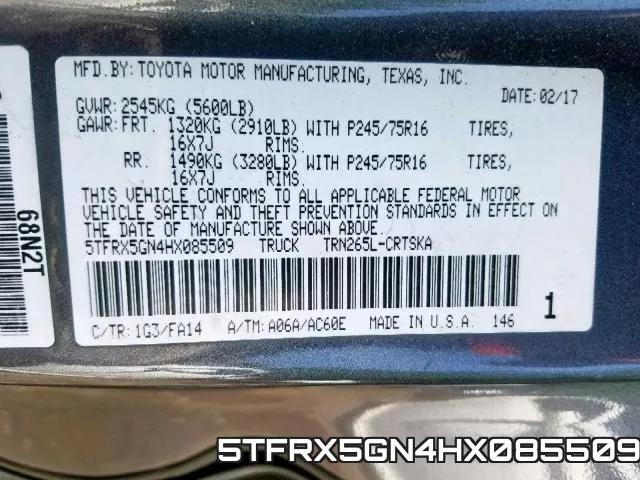 5TFRX5GN4HX085509 фото 2