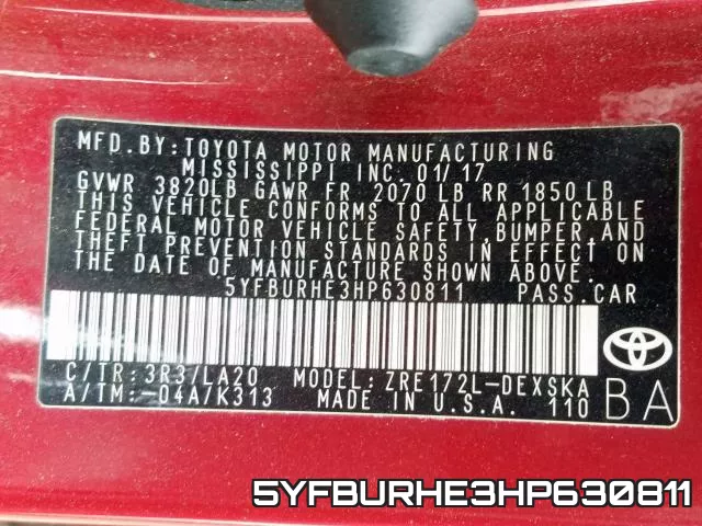 5YFBURHE3HP630811 фото 2