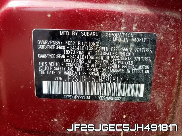 JF2SJGEC5JH491817 фото 2