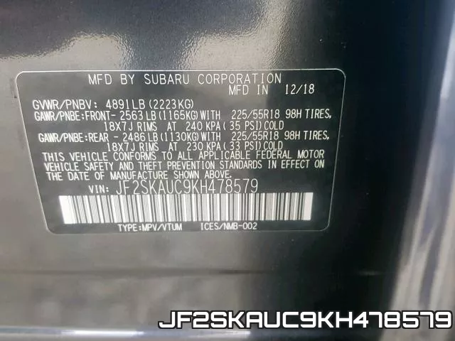JF2SKAUC9KH478579 фото 2