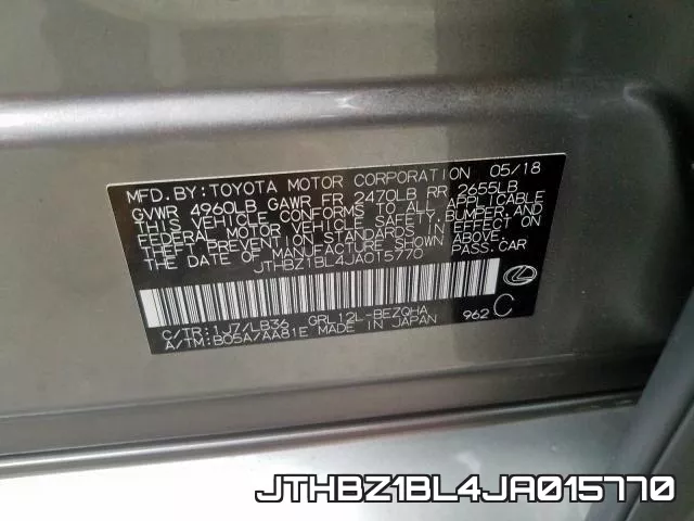 JTHBZ1BL4JA015770 фото 2