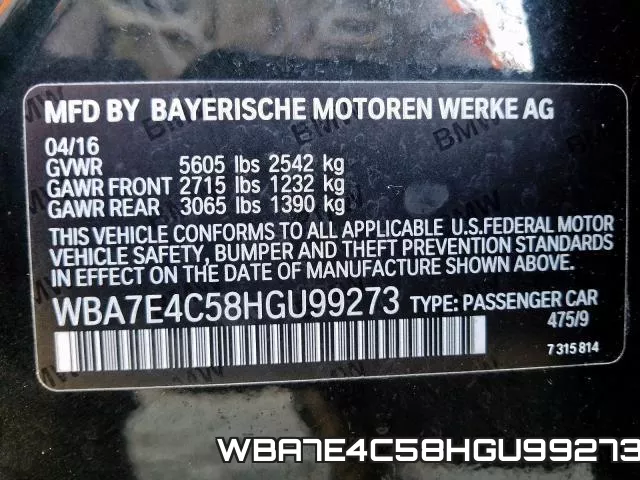 WBA7E4C58HGU99273 фото 2