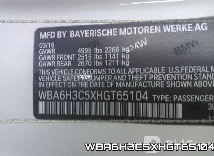 WBA6H3C5XHGT65104 фото 10