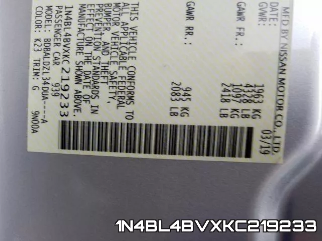 1N4BL4BVXKC219233 фото 2