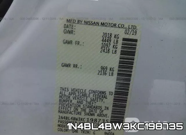 1N4BL4BW3KC198735 фото 10