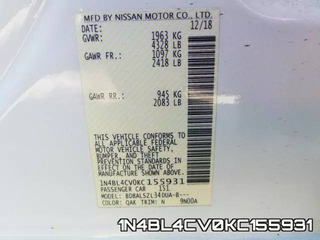 1N4BL4CV0KC155931 фото 2