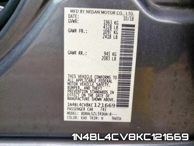 1N4BL4CV8KC121669 фото 2