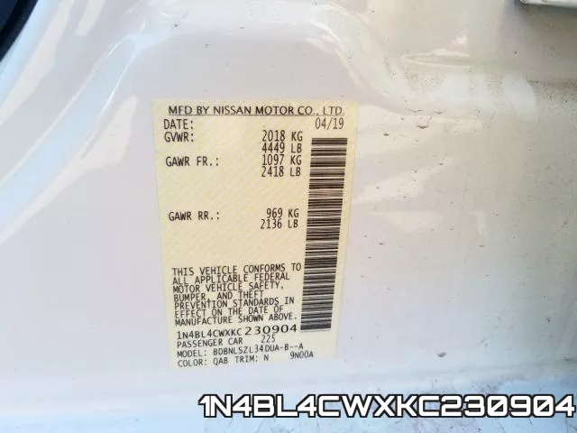 1N4BL4CWXKC230904 фото 2