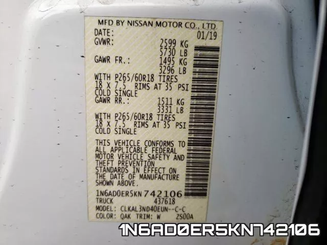 1N6AD0ER5KN742106 фото 2