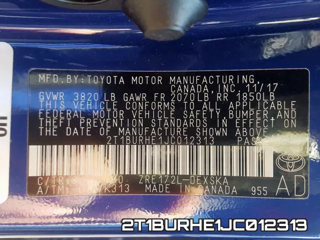 2T1BURHE1JC012313 фото 2