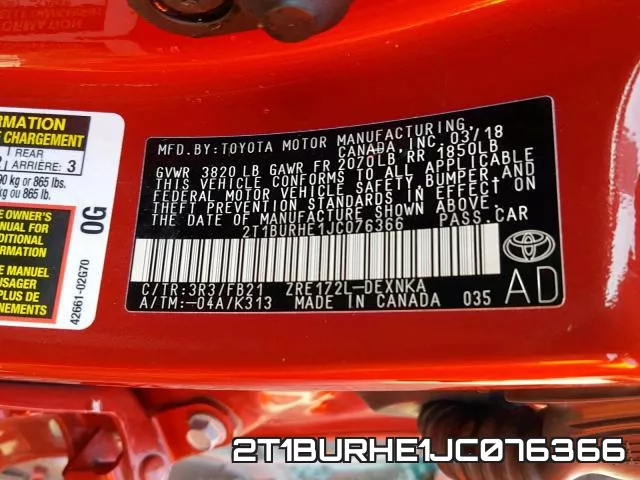 2T1BURHE1JC076366 фото 2