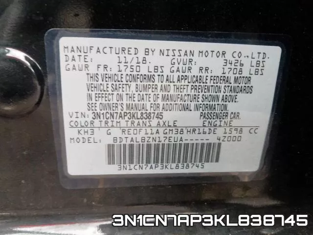 3N1CN7AP3KL838745 фото 2