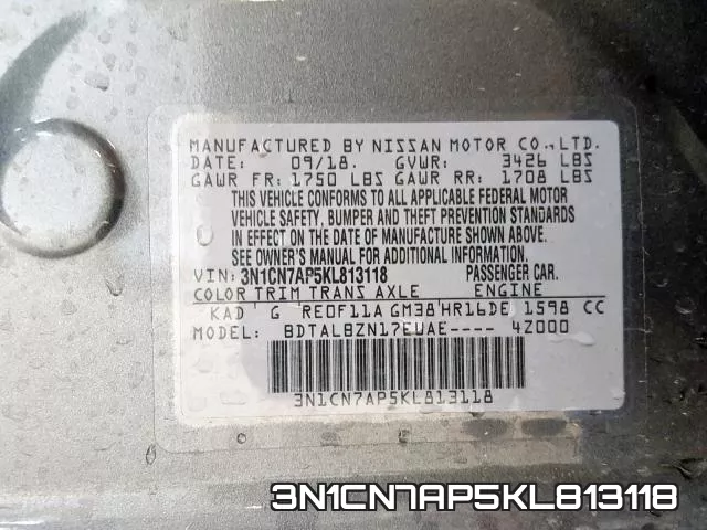 3N1CN7AP5KL813118 фото 2