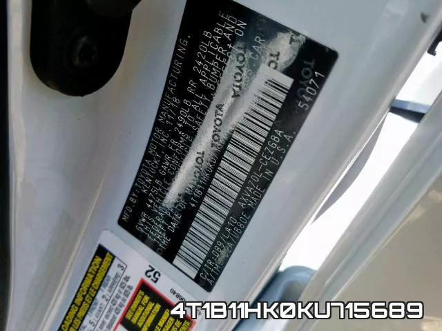 4T1B11HK0KU715689 фото 2