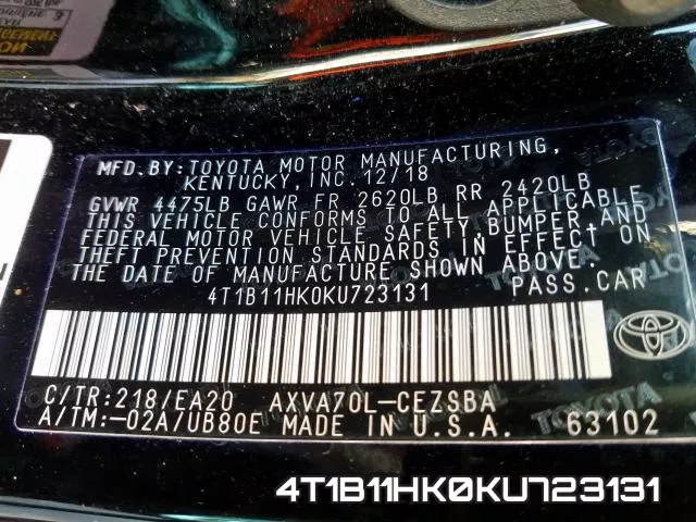 4T1B11HK0KU723131 фото 2