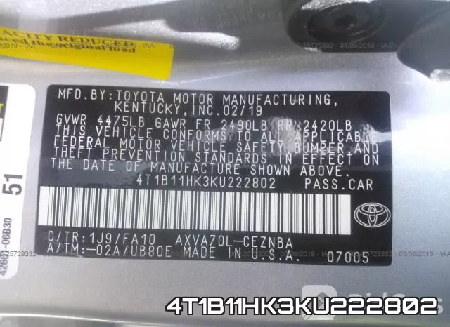 4T1B11HK3KU222802 фото 10