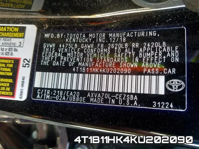 4T1B11HK4KU202090 фото 2