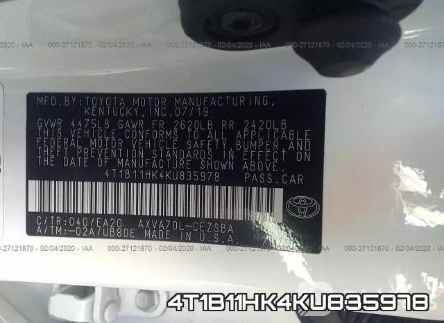 4T1B11HK4KU835978 фото 10