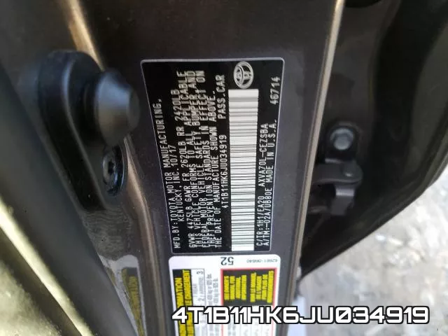 4T1B11HK6JU034919 фото 2