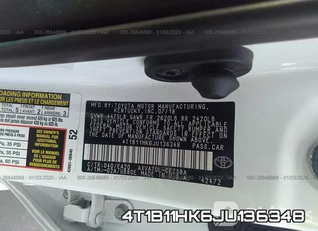 4T1B11HK6JU136348 фото 10