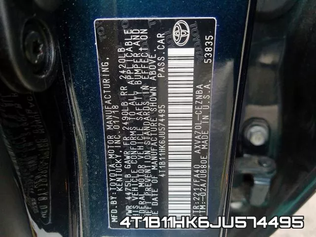 4T1B11HK6JU574495 фото 2