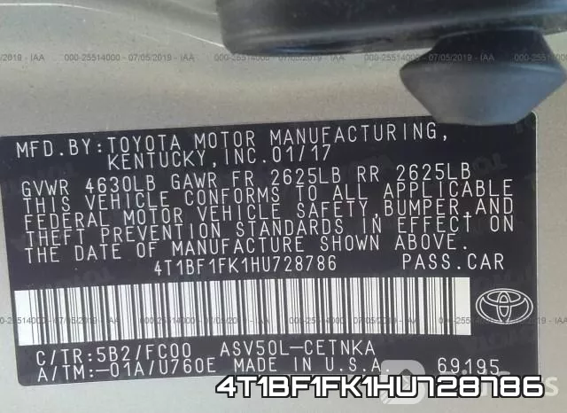 4T1BF1FK1HU728786 фото 10