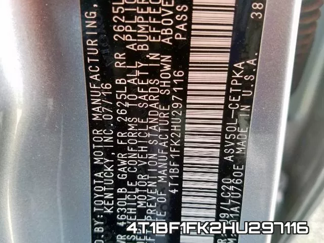 4T1BF1FK2HU297116 фото 2
