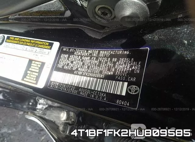 4T1BF1FK2HU809585 фото 10