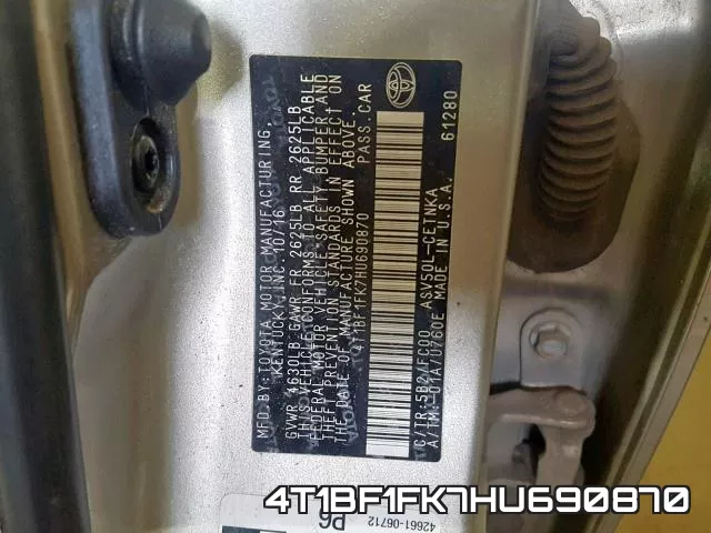 4T1BF1FK7HU690870 фото 2