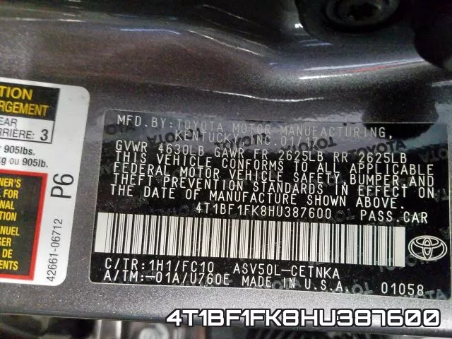 4T1BF1FK8HU387600 фото 2