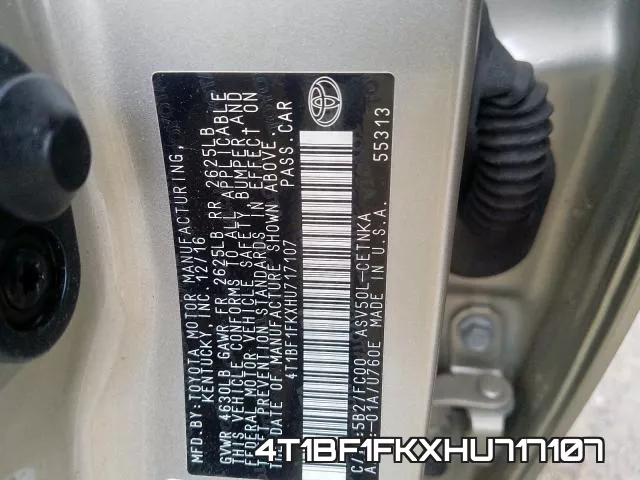 4T1BF1FKXHU717107 фото 2