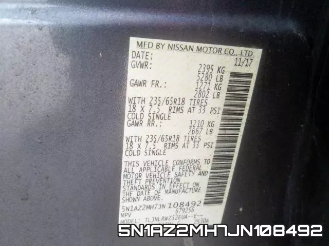 5N1AZ2MH7JN108492 фото 2