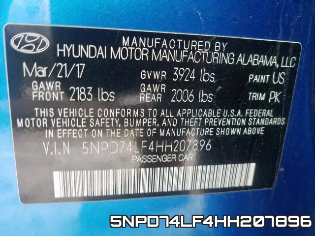 5NPD74LF4HH207896 фото 2